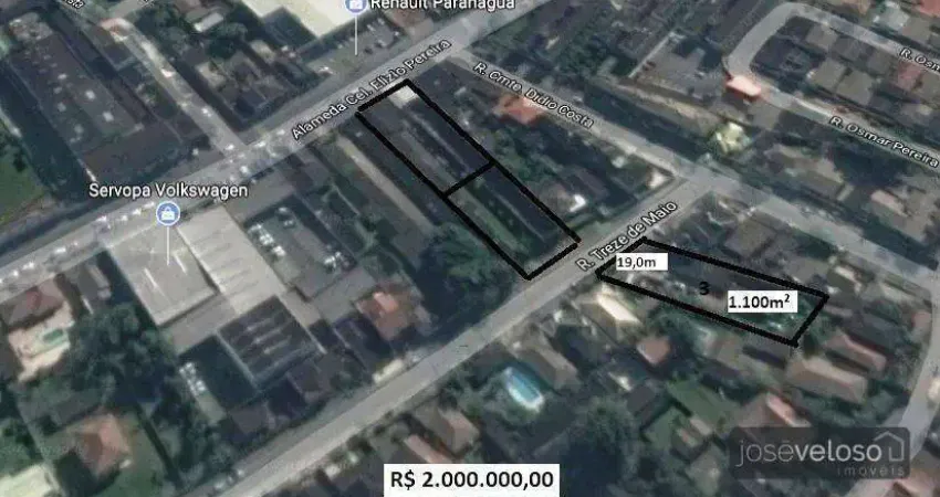 1 lote com 1.100m² Totais com excelente potencial construtivo atrás da Servopa Volkswagen Paranaguá, á venda – José Veloso Imóve