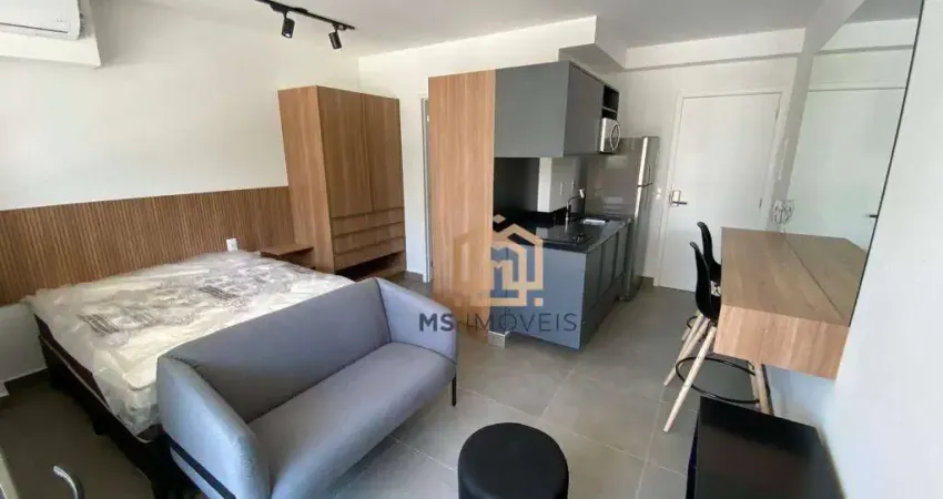 Studio 27m², quarto, banheiro, varanda, sala/cozinha (integrados) sem vaga, para locação em cerqueira césar