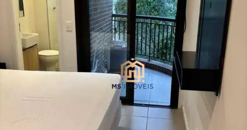 Apartamento 50m², 1 suíte com varanda, banheiro, lavabo,  sala/cozinha (integrados), mobiliado, 1 vaga, para locação em santa cecília