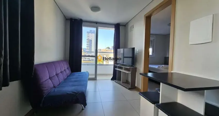 Apartamento mobiliado de 1 dormitório  sacada, churrasqueira, garagem, elevador