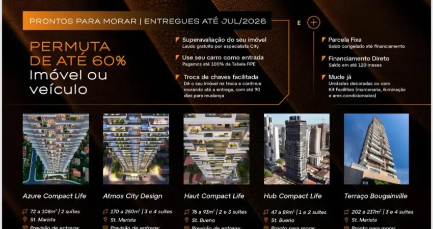 A City Construtora e Incorporadora aceita seu Imóvel em permuta, até 60% do valor do  Apto Novo.