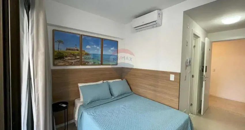 Lindo e decorado Studio de 22m² com varanda no Barra Conceito, total infraestrutura e rooftop vista mar, perto do Shopping Barra e praia do Porto.