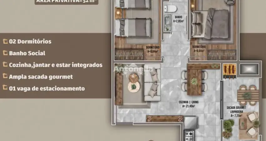 Apartamento com 2 quartos à venda na Rua Angelo Dossin, Desvio Rizzo, Caxias do Sul