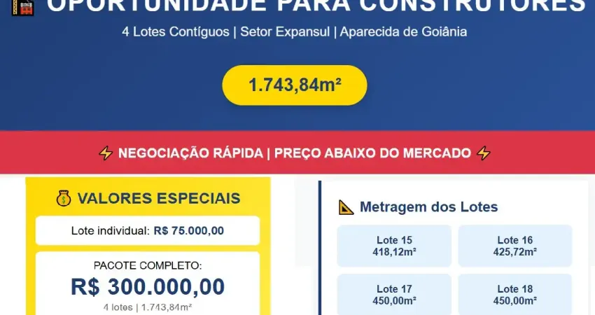 Oportunidade exclusiva para construtores  setor expansul | aparecida de goiânia