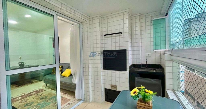 Apartamento à venda em Praia Grande - varanda gourmet, mobiliado a 300m da praia