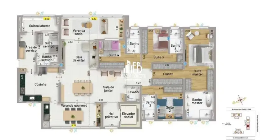 Apartamento alto Padrão Epic Nova Petrópolis Patriani para Venda, 4 dorm(s), 4 suite(s), 4 vaga(s), 203 m²