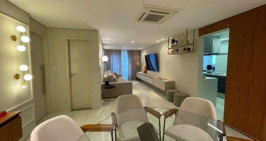 Apartamento alto padrão com 3 suítes, 164m2, mobiliado na Tupi em Praia Grande SP.