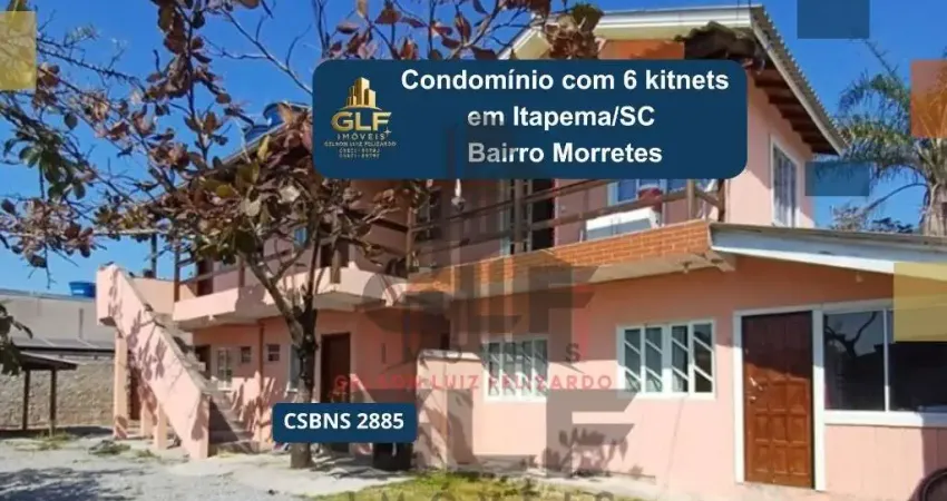 Condomínio com 6 kitnets em itapema/sc no bairro morretes. terreno com 303,75m². fundação pronta para construir mais 4 apartamentos ou até 8 kitnets,