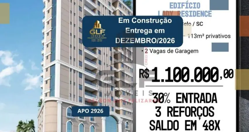 Apto em construção em porto belo, com 113m² área privativa, sendo 3 suítes, 2 vagas de garagem, área de lazer completa