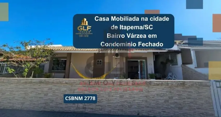 Casa mobiliada na cidade de itapema/sc, bairro várzea em condomínio fechado, com 3 quartos, sendo 1 suíte e 2 vagas de garagem. boa localização.