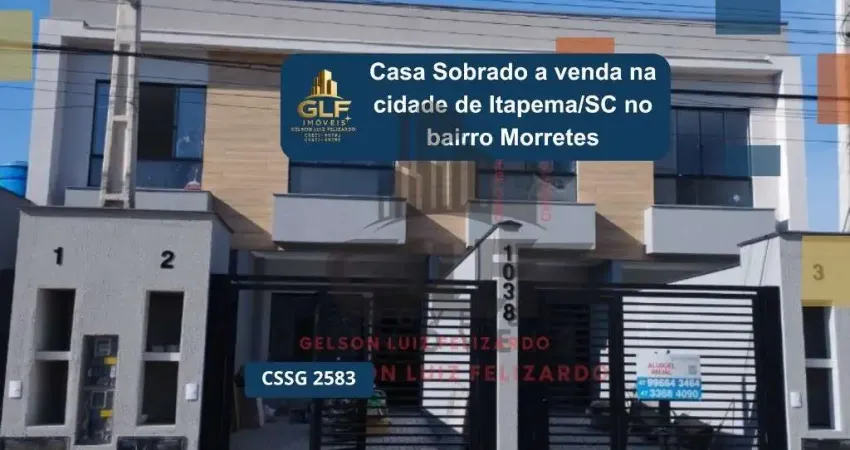 Casa sobrado a venda na cidade de itapema/sc no bairro morretes, com 2 suítes e 2 vagas de garagem. bem localizado