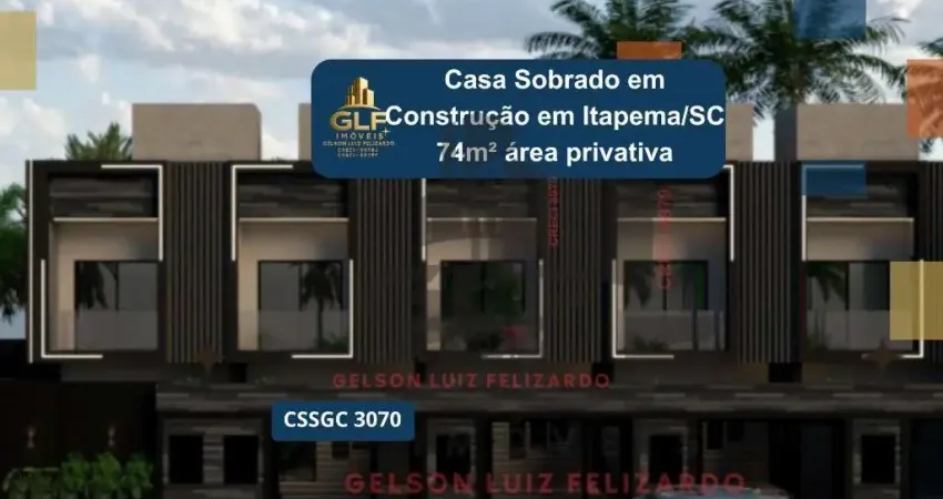 Casa em construção em itapema/sc, com 74m² área privativa, sendo 2 suítes, 1 vaga de garagem que pode abrigar até 2 carros, bem localiza