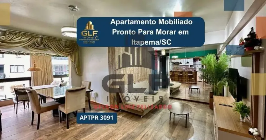 Apartamento alto padrão mobiliado na cidade de itapema/sc no bairro meia praia, 3 dormitórios 1 suíte e 1 vaga de garagem. bem localizado. investir