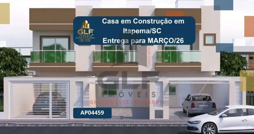 Casa em construção em itapema/sc bairro  alto são bento, com 122m² área privativa, com 3 dormitórios sendo 1 suíte, 2 vagas de garagem