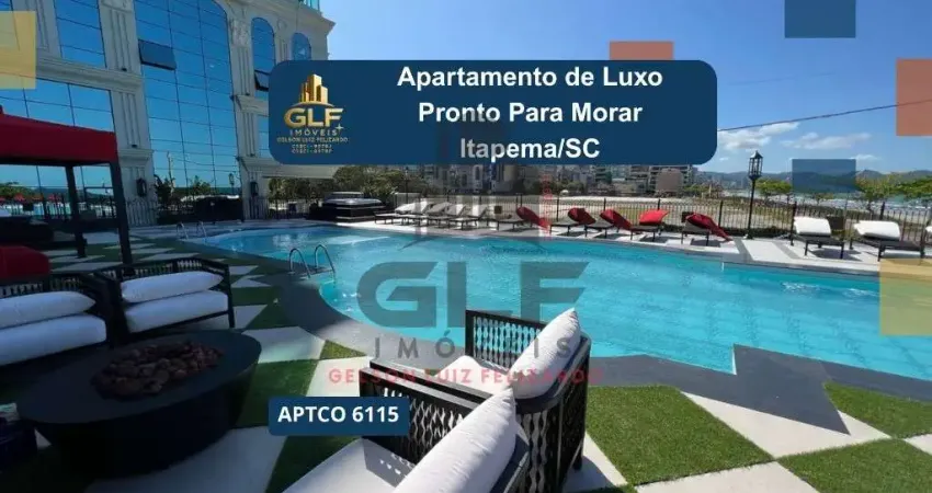 Apartamento de Luxo Frente Mar Pronto Para Morar em Itapema/SC, bairro Meia Praia. 180m², 4 suítes e 3 vagas de garagem. Localização privilegiada.