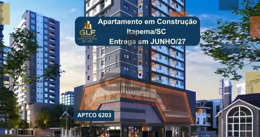 Apto em Construção em Itapema/SC bairro Morretes, com 60,70m² área privativa com 2 dormitórios sendo 1 suíte, 1vaga de garagem, área de lazer completa