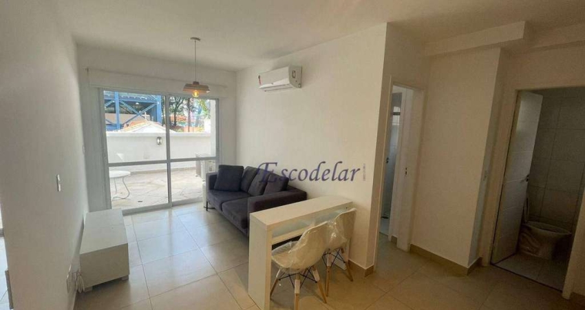 Apartamento,40m2, para alugar com 1 quarto, 1 vaga, mobiliado ou sem mobília, na Vila Olímpia.