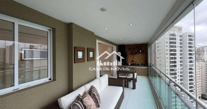Vende ou aluga apartamento de 120m² com 3 suítes, 2 vagas, semi-mobiliado com churrasqueira na varanda gourmet