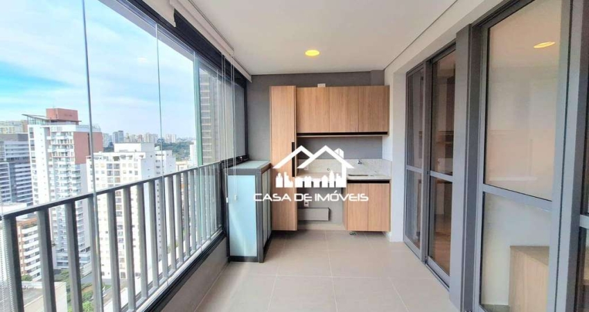 Aluga apartamento novo, com 58m², 2 dormitórios, 1 suíte, 1 vaga, ao lado do metrô Brooklin.
