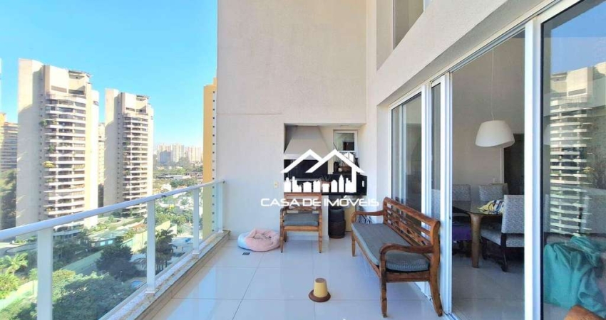 Aluga apartamento com 202m², 4 suítes, escritório, churrasqueira, depósito e 4 vagas de garagem, no Panamby.