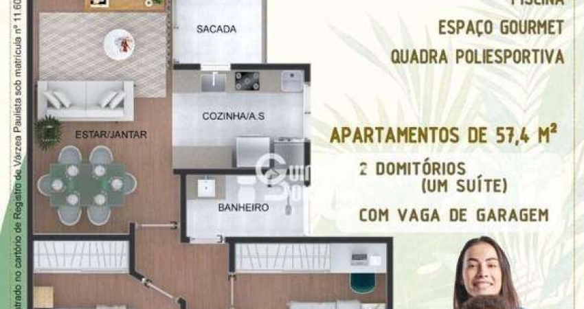 Apartamento com 2 dormitórios à venda, 57 m² por R$ 350.000,00 - Jardim São Paulo - Várzea Paulista/SP