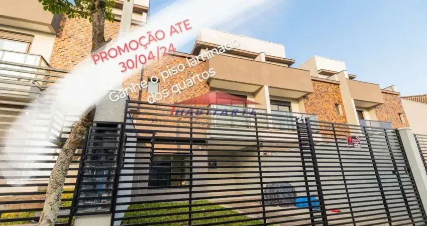 Residencial Rinelli IV - Sobrado de frente pra rua com 3 quartos, 1 suíte, terraço, 2 vagas, Curitiba-PR, bairro Uberaba. Entrada facilitada!