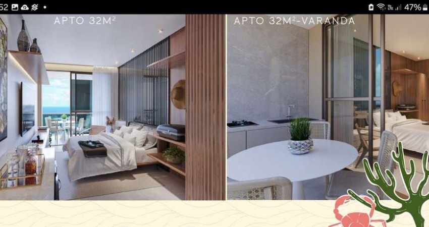 Flat com 01 quarto, 32,13 m² à venda no Ed. Beach Class Solare em Muro Alto-Ipojuca.