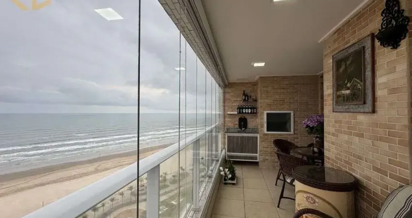Apto 3 dorms, 1 suíte, 2 vagas, 95m², mobiliado, pé na areia, frente mar, mirim