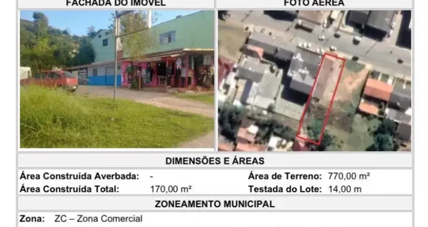 Terreno Central 770 m2 (14x55) - Contenda /PR - Próximo Prefeitura, em avenida importante da cidade, com bancos, mercados, posto de saúde e comércios diversos.