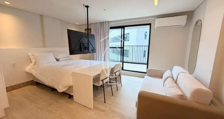 Lindo studio de 29 m², mobiliado, com enxoval e varanda gourmet na av. Beira rio