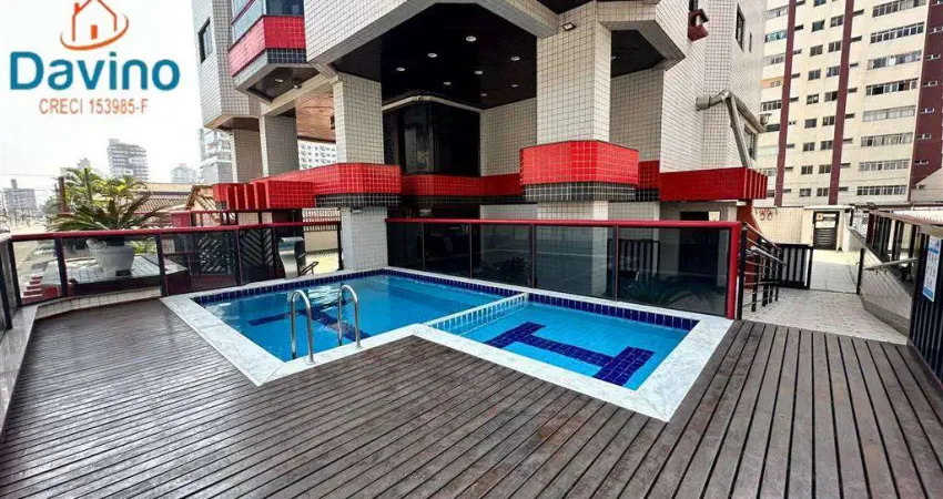 Apartamento 1 quarto, sacada com vista livre, lazer completo, vista mar, 50 metros da praia da guilhermina