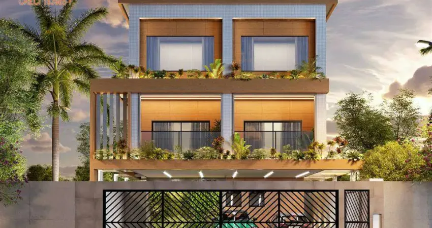 CASA NOVA DE CONDOMINIO FRENTE RUA 03 QUARTOS 1 SUÍTE TIPO SOBRADO PRAIA DA VILA GUILHERMINA