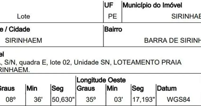 Oportunidade Única em SIRINHAEM - PE | Tipo: Terreno | Negociação: Venda Direta Online | Situação: Imóvel