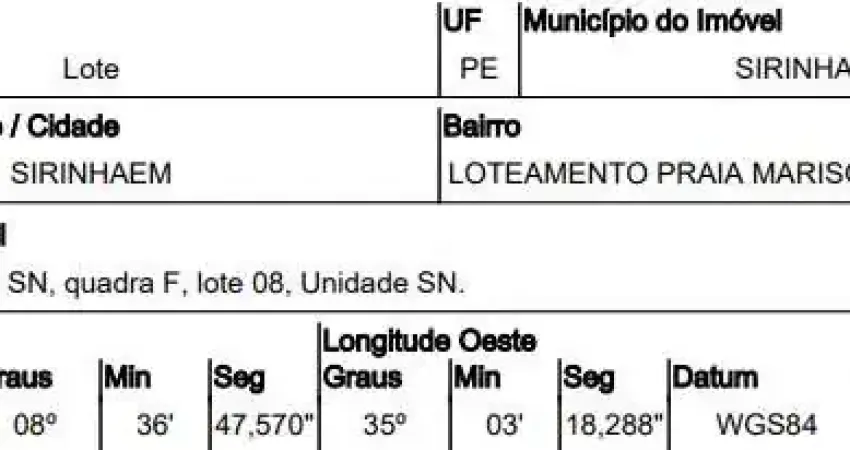 Oportunidade Única em SIRINHAEM - PE | Tipo: Terreno | Negociação: Venda Direta Online | Situação: Imóvel