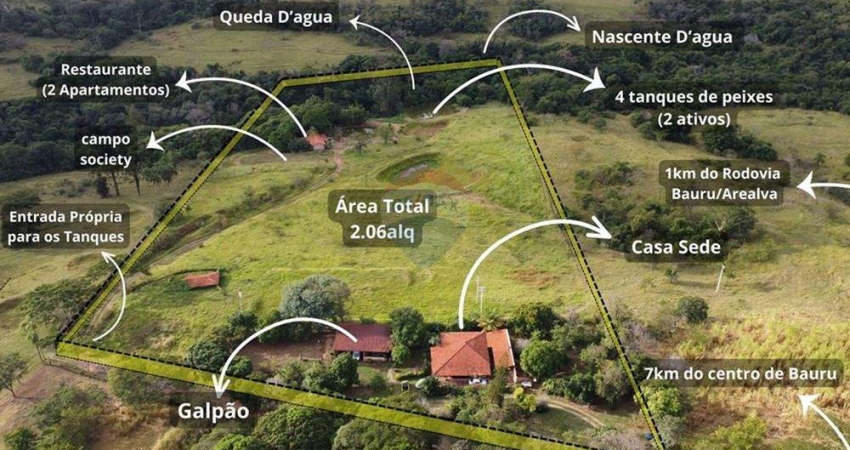 Chácara Comercial com Tanques, Restaurante e Lazer – 2,06 Alqueires – Próximo ao LEB/Bauru-Arealva – Oportunidade para Pesqueiro ou Turismo Rural!