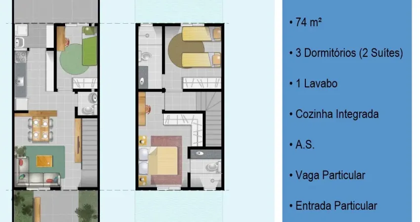 Sobrado Novo 3 dormitórios sendo 2 suítes bairro Santo Antônio Guarujá novo sem uso + lavábo + cozinha integrada americana