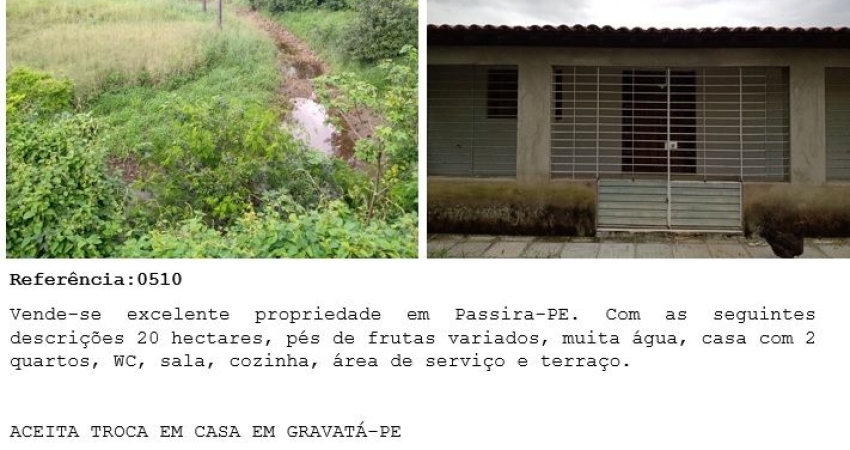 Chácara / sítio à venda na Rua da Matriz, Zona Rural, Passira