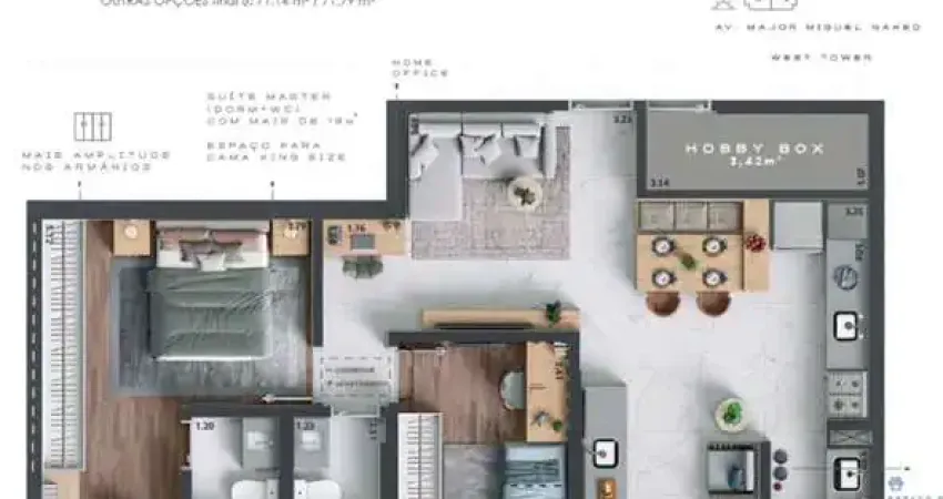 Apartamento à venda no jardim das colinas - ed. kingdom towers west - 71 m² 2 dorms 1 suíte 2 vagas + hobby box. ao lado shopping colinas