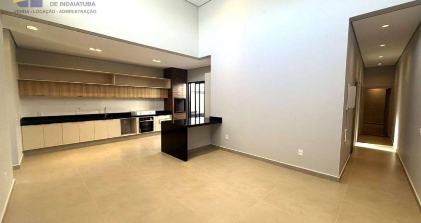 Casa Nova para locação em Condomínio Fechado em Indaiatuba/SP, rica em armários, 03 dormitórios (sendo 01 suíte), área de lazer completa.