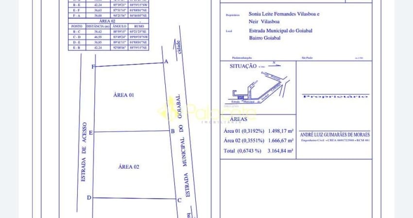 Terreno à venda 1200M², Goiabal, Pindamonhangaba - SP