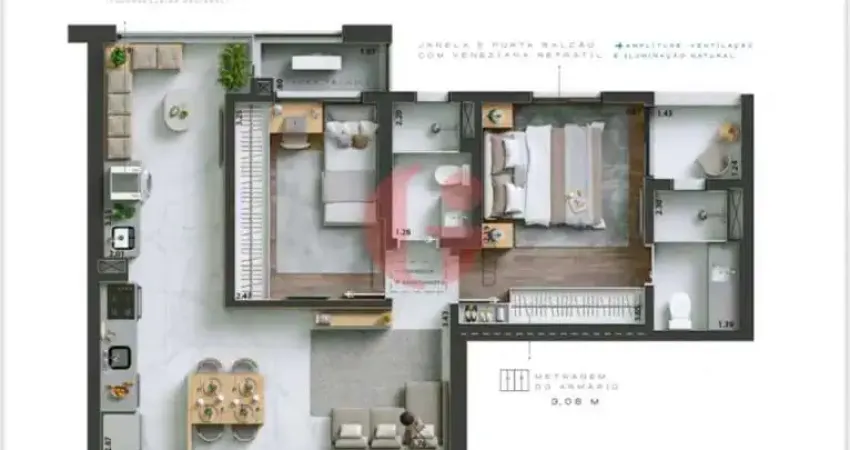 Apartamento novo para venda com 2 quartos sendo 1 suíte - 60,85m² no bairro jardim das colinas