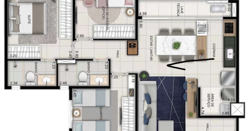 Ágio Wish 211 3 Q Apartamento com 3 Quarto(s) e 2 banheiro(s) à Venda, 76.3 por R$ 680.000 no setor Jardim América VN24163