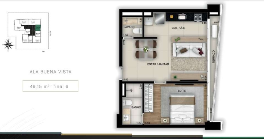 Flat - Gyro Vaca Brava Flat com 1 Quarto(s) e 2 banheiro(s) à Venda, 49.15 por R$ 735.000 no setor Setor Bueno FL24638