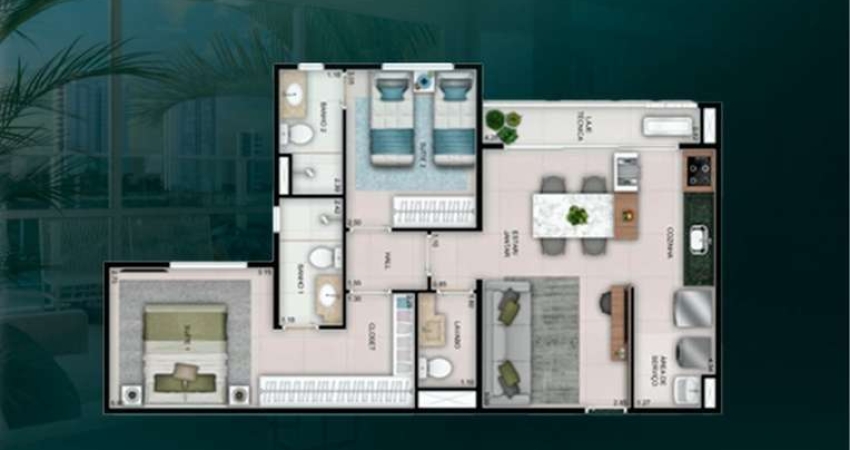 Wish Vaca Brava 2 Suítes Apartamento com 2 Quarto(s) e 3 banheiro(s) à Venda, 69 por R$ 685.000 no setor Setor Bueno AU30651