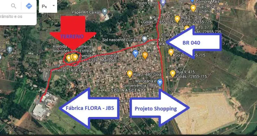 VENDO Terreno de esquina de frente para Avenida principal do Sol Nascente - LUZIÂNIA GO Área / Terreno à Venda, 3600.00 por R$ 620000.00 no setor Parque Sol Nascente TA26541