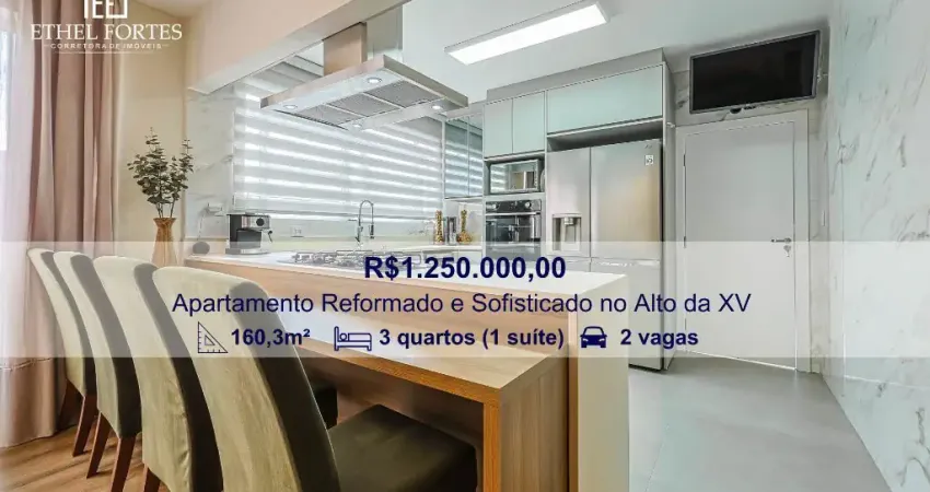 Apartamento 160m² Reformado e Sofisticado, 3 Quartos, 2 vagas, ambientes integrados, no Alto da XV