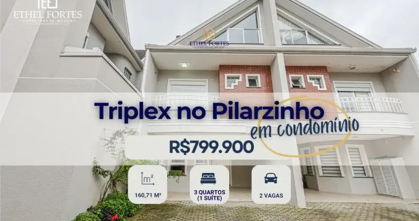 Sobrado 160m² triplex no pilarzinho – 3 quartos, suíte e ático, 2 vagas