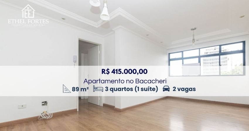 Apartamento à venda no Bacacheri | 3 quartos (1 suíte) | Reformado | 2 vagas | Face Norte ensolarado