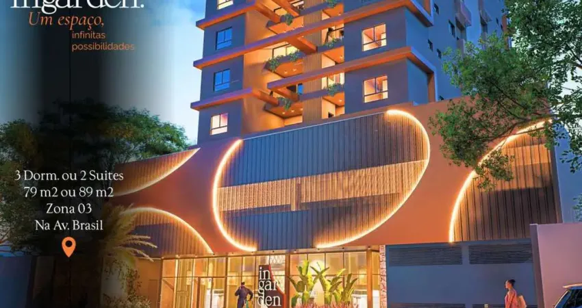Pré-lançamento ingarden - av. brasil / 78 m2 / 3q (1suite) ou 2 suítes/ 1vaga  / zona 03 / maringá