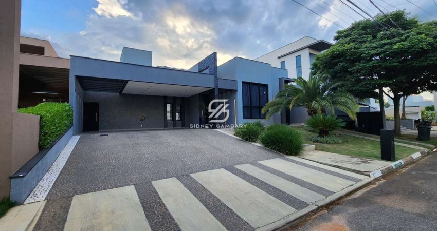 Casa térrea com 4 suítes e ampla área de lazer no condomínio Fazenda Imperial.